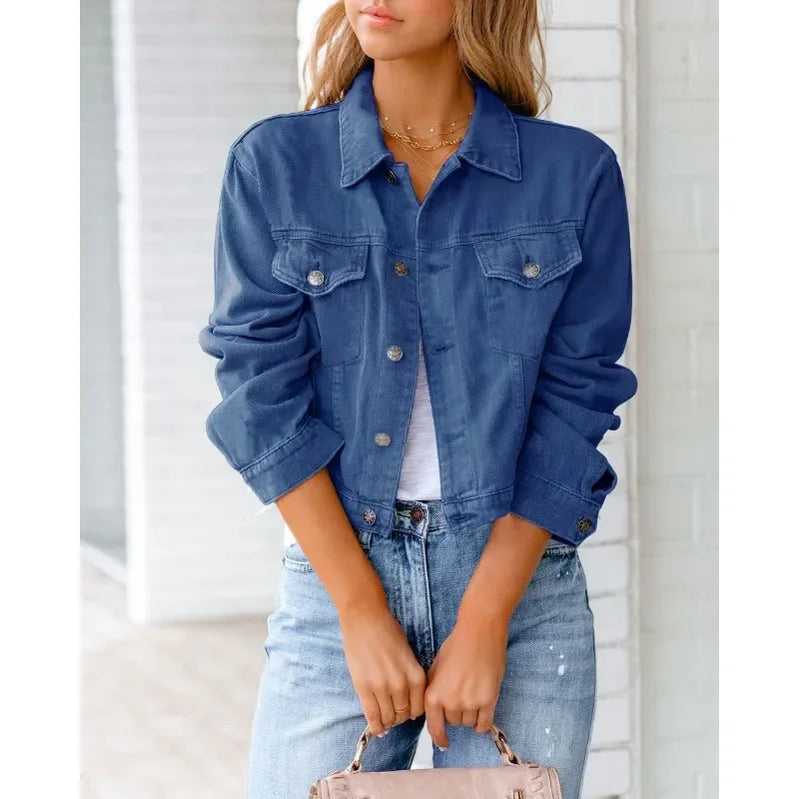 Short Pockets Jacket Fashion Streetwear Single Breasted Trend Women Denim Coats Long Sleeve Autumn New Denim Denim Coats