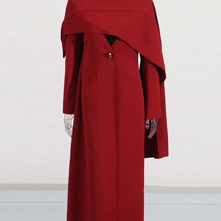 TWOTWINSTYLE Solid Slimming Spliced Button Minimalist Jackets for Women V Neck Long Sleeves Patchwork Cape Jacket Female Fashion