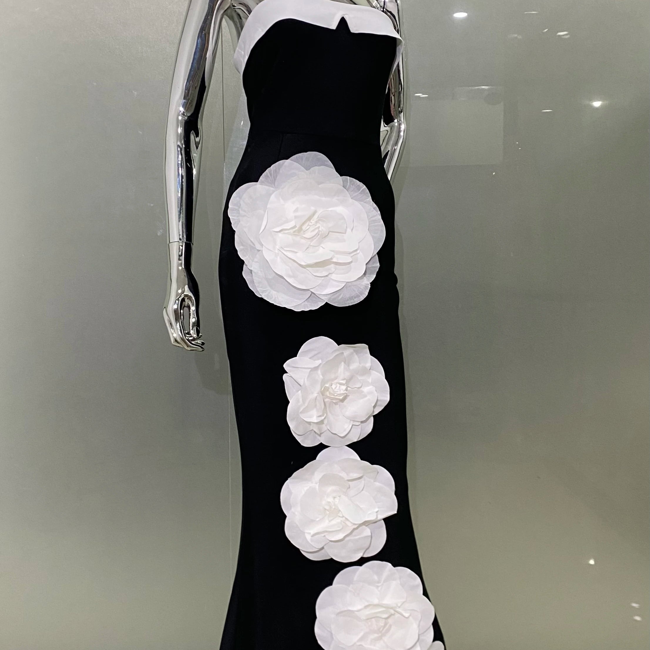 New Arrival Women Sexy Strapless Bodycon Long Bandage Dress White Florals Elegant Evening Party Celebrate Birthday Dress