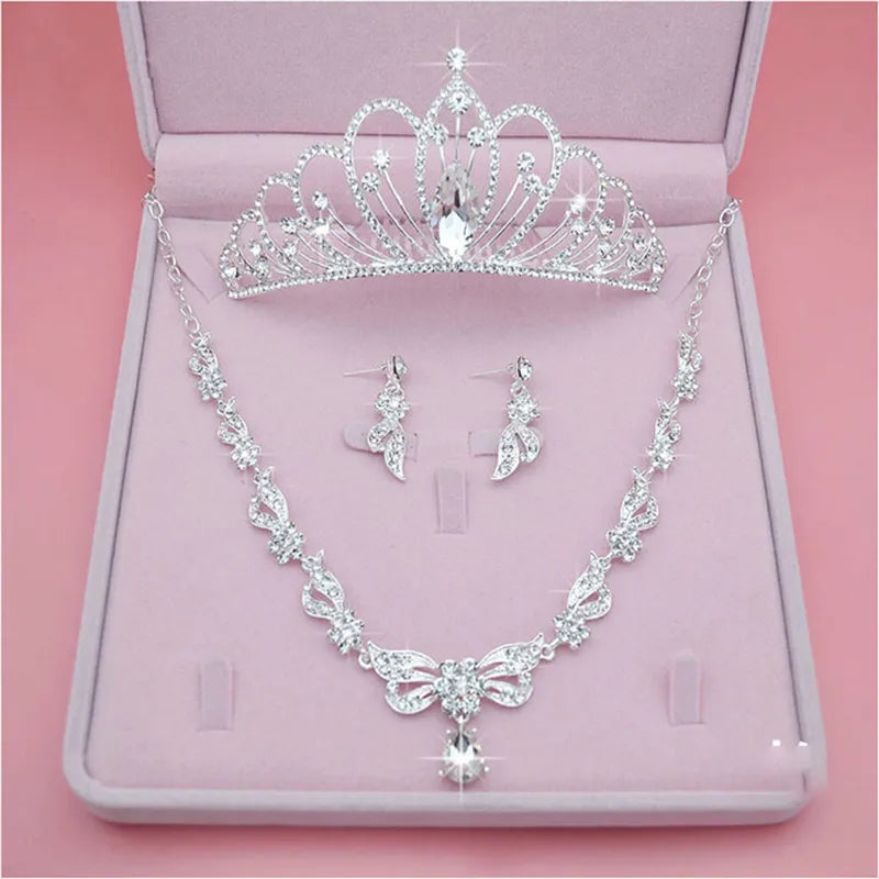 Bridal Jewelry Sets Crown Necklace Earrings Four Pack Silver Colour Women's Fashion Wedding Tiaras TS-0173-A-XL-0006-A Tiaras