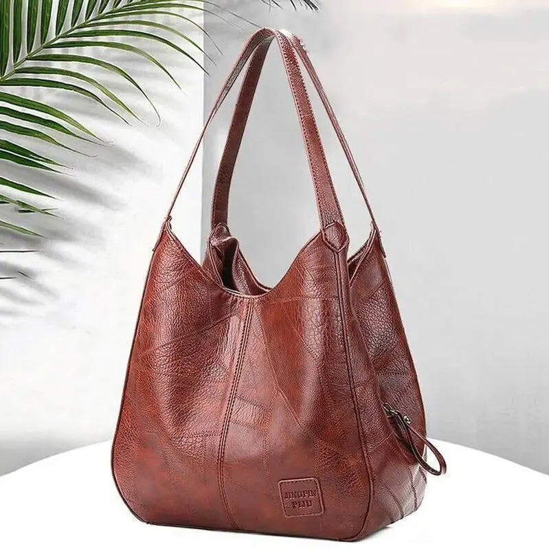 Vintage Women's Bag Leather Large Capacity Marble Grain Women's Shoulder Bag Daily Commuter Handbag