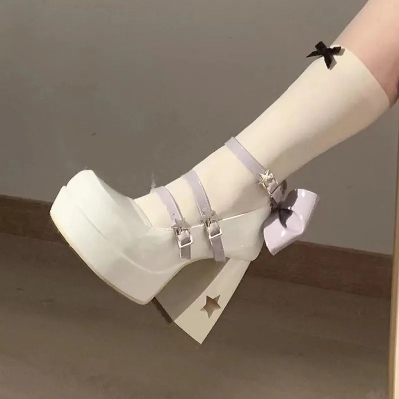 Y2k Chunky Platform High Heels Pumps Women 2023 Spring Punk Thick Heel Mary Jane Lolita Shoes Woman Patent Leather Cosplay Shoes bai zi