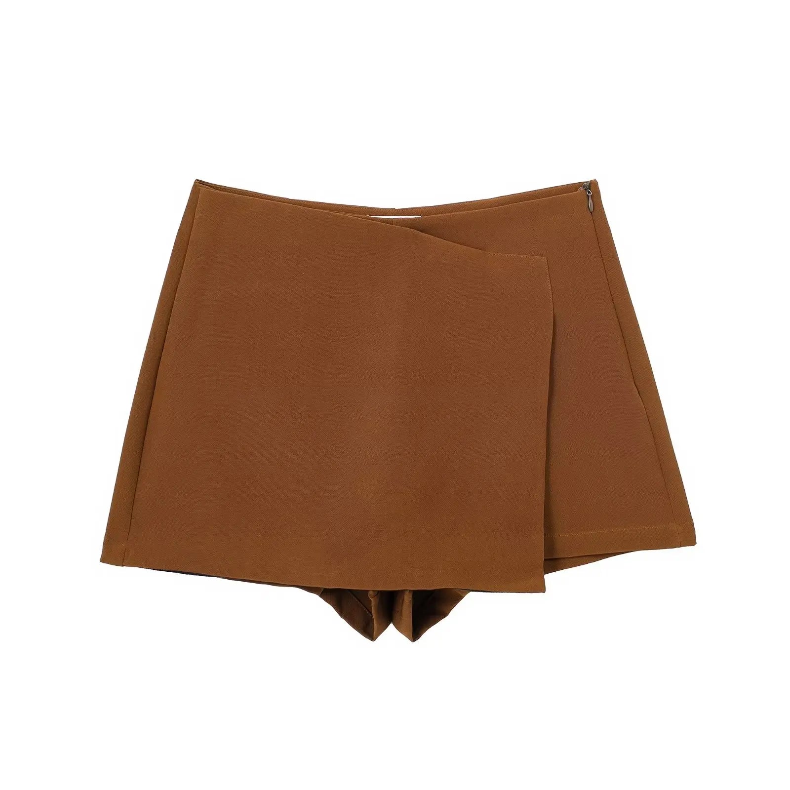 TRAFZA Women New Fashion 2023 Summer Solid Shorts High Waist With Zipper For Women Clothing Casual Slim Streetwear brown