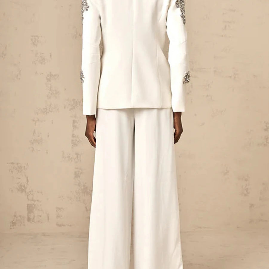 TWOTWINSTYLE Solid Fashion Two Piece Set for Women Notched Spliced Pockets Blazer High Waist Wide Leg Pants Female Clothing New