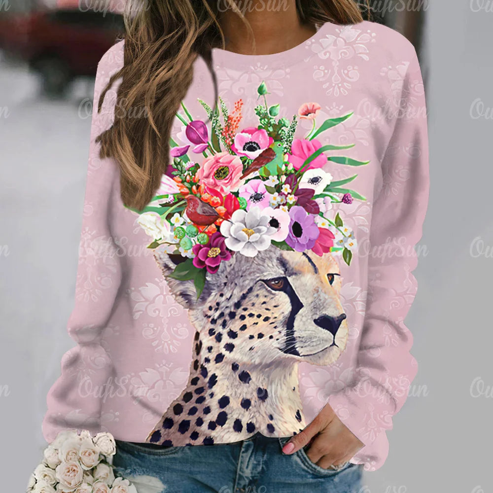 Vintage Long Sleeve Tops Woman Gothic T-Shirts Autumn Fashion Clothing Lager Sized Casual Animal Print Sweatshirts Female Tees W010203-SM17956