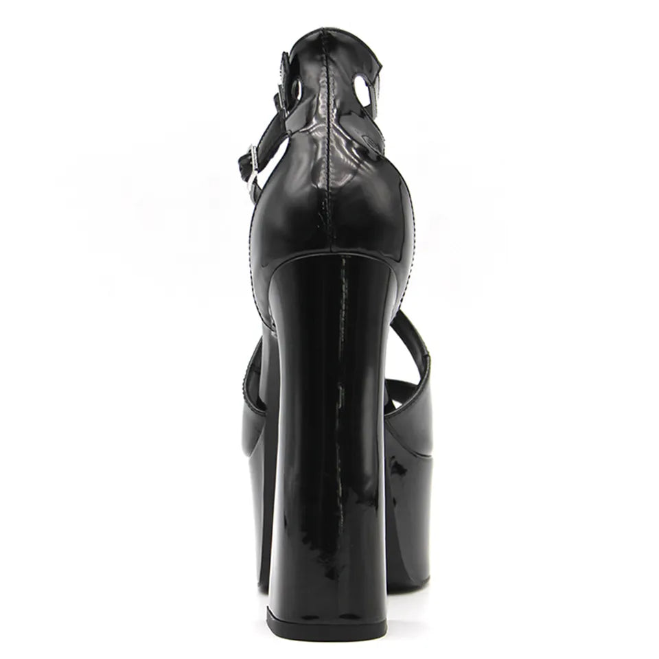 Women color patent leather sandals thick wedge block high heel lady sexy party luxury shoes