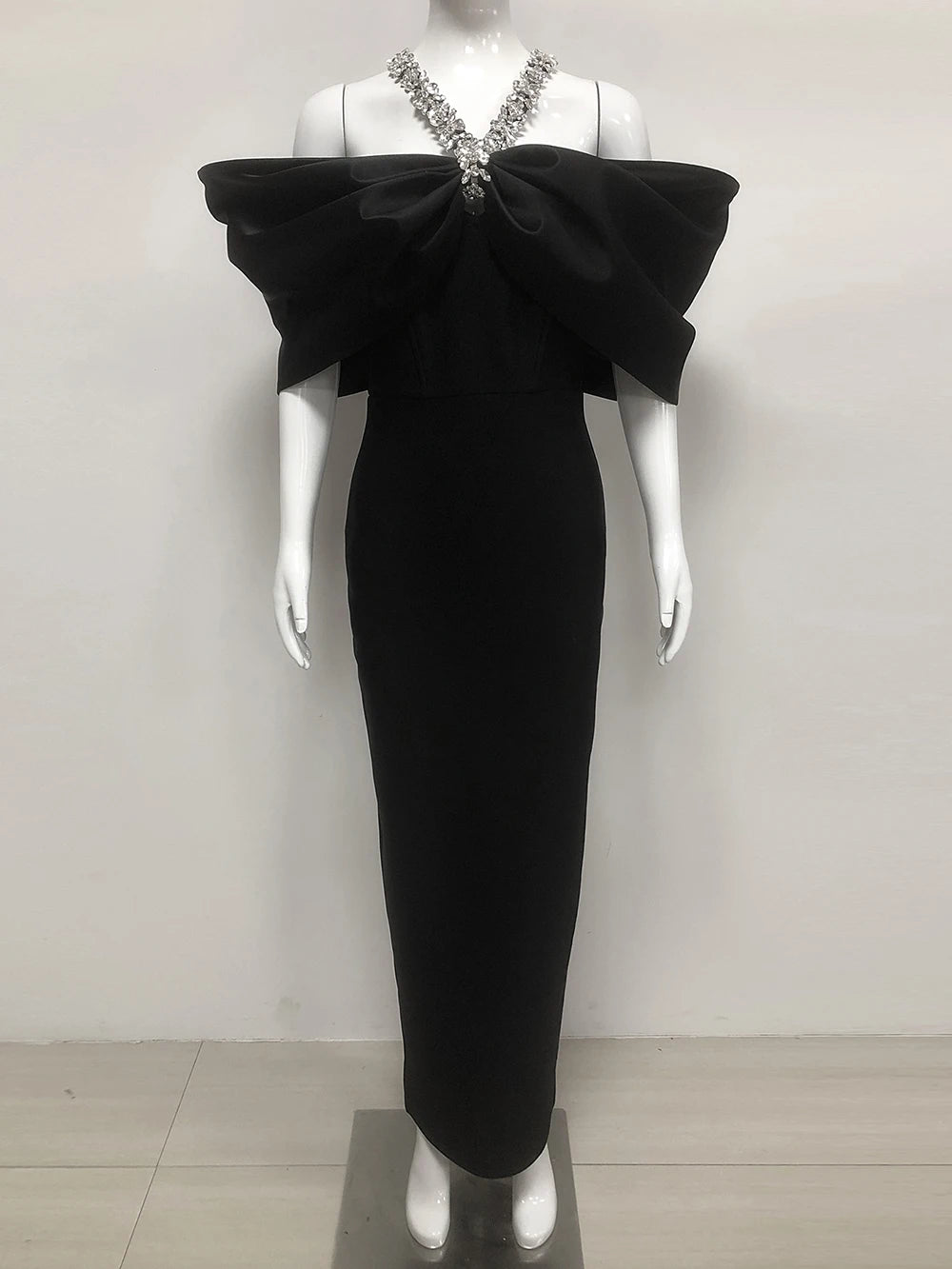 Sexy Off Shoulder Diamond Elegant Celebrity Evening Cocktail Tight Bandage Long Dress Women'S Spaghetti Strap Party Gowns