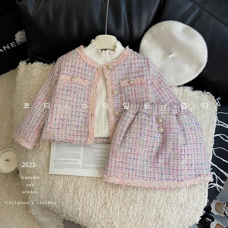 Abbigliamento per ragazze invernali set di giacca per ispessimento alla moda autunnale+gonna abiti da abbigliamento per bambini caldi abiti coreani per bambini 2 pcs 2-7y