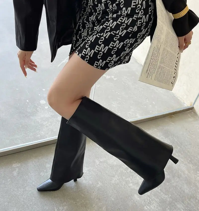 Otoño/Invierno Moda NUEVA Longitud de la rodilla Botas para mujeres Slender Slender High Teled Leg Boots Black White Shoes