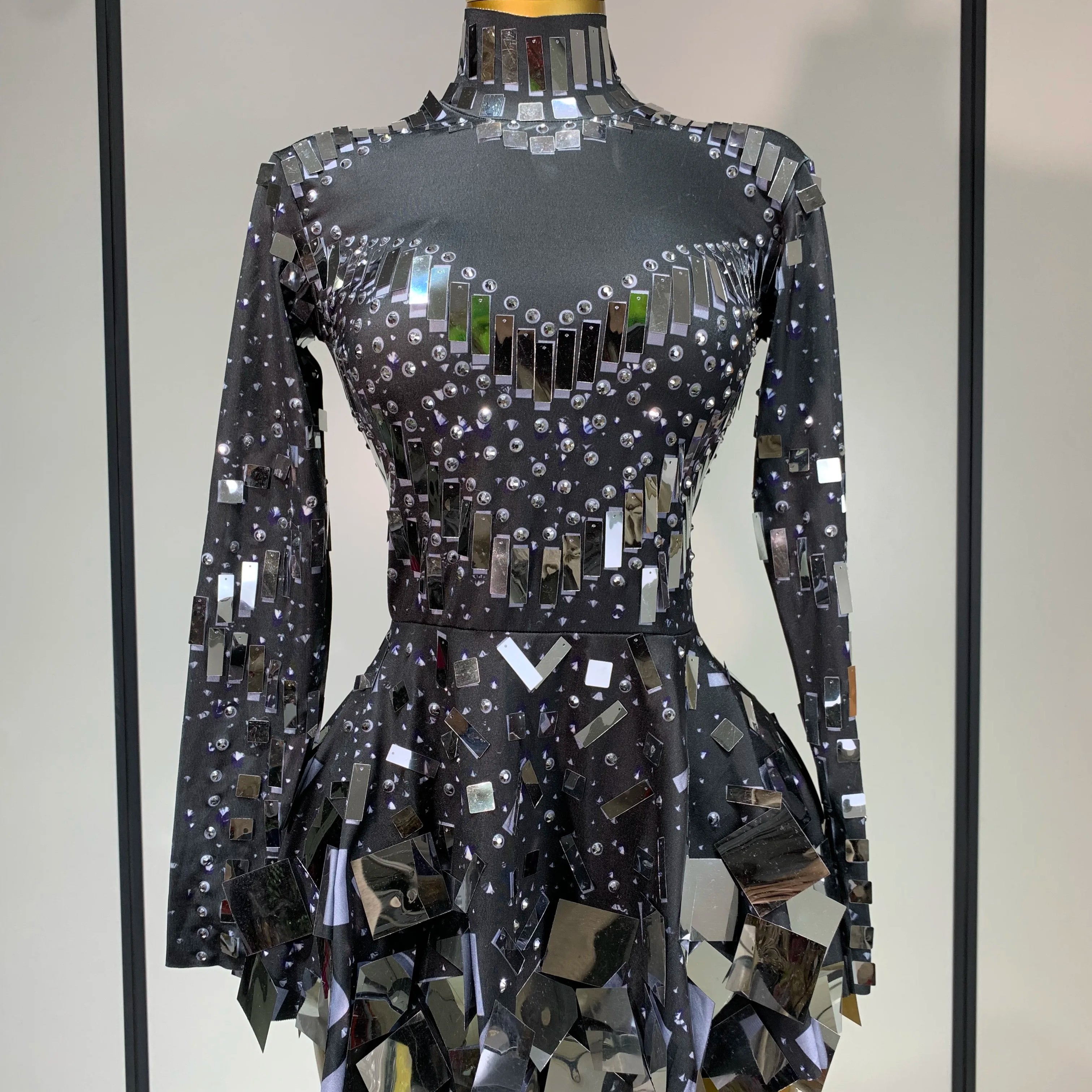 Women 2025 Sexy Elastic A-Line Dress Birthday Performance Costume Sparkly Sequin Nightclub Evening Party Hotwife Stage Outfit