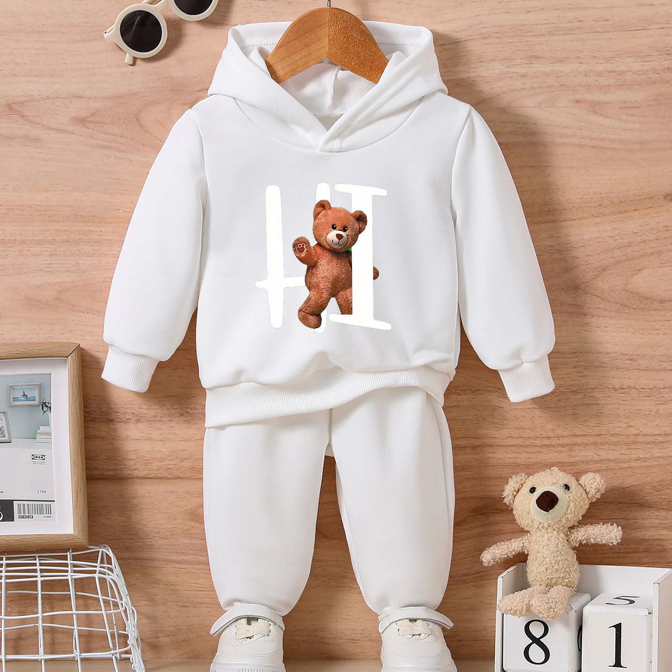 Christmas Infant Baby Boys Newborn Autumn Fashion Print happy bear Top Sleeve+For Pants Toddler Clothing Outfit 0-36M WHITE