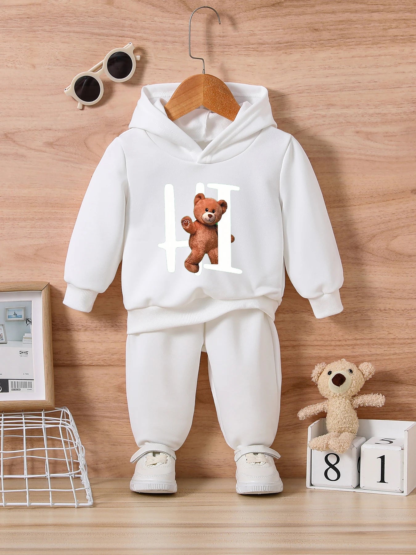 Christmas Infant Baby Boys Newborn Autumn Fashion Print happy bear Top Sleeve+For Pants Toddler Clothing Outfit 0-36M WHITE