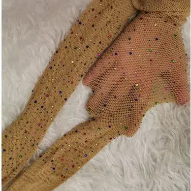Fishnet Diamond Pantyhose Women Sexy Fashion Shiny Net Tights Female Slim Rhinestone Mesh Nylon Stockings Tights 02 One Size