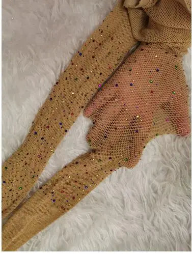 Fishnet Diamond Pantyhose Women Sexy Fashion Shiny Net Tights Female Slim Rhinestone Mesh Nylon Stockings Tights 02 One Size
