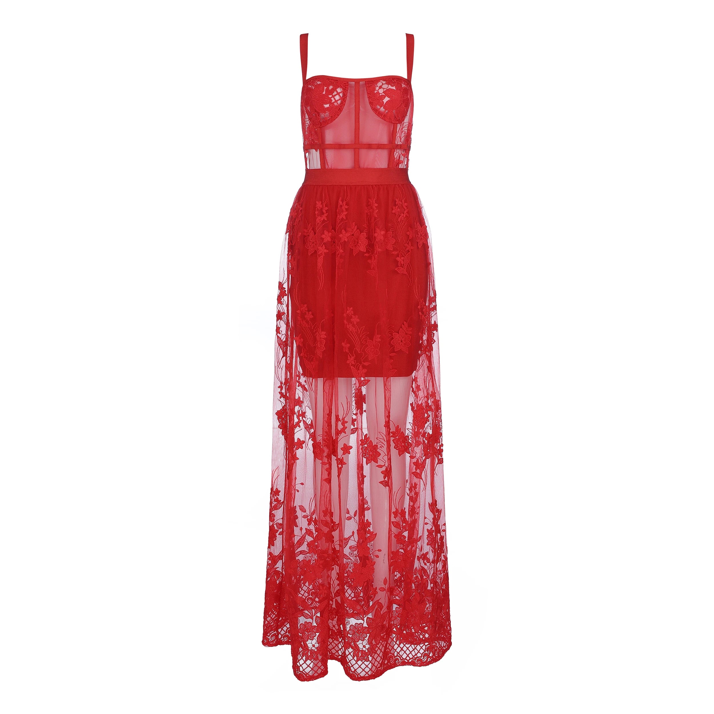 Red Slip Hollow Out Long Rayon Bandage Dress Evening Party Dress