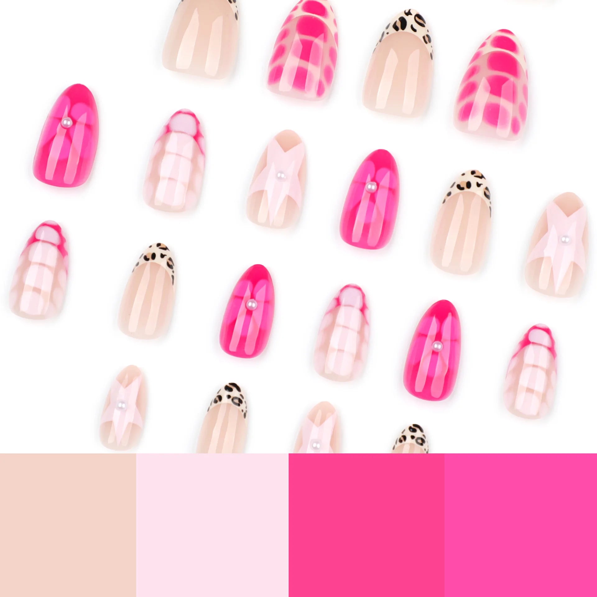 24pcs Leopard Print French Press on Nails Y2k Star Crocodile Pattern Fake Nail Tips Wearable Spice Girl Short Almond False Nails