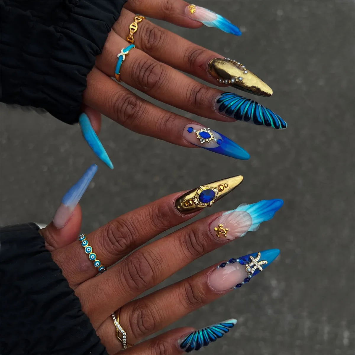 24Pcs Summer Orange Flower Pattern Press on Nails with Mid-length Almond Wearing Fashion Nail Set French Acrylic Nail Tips New