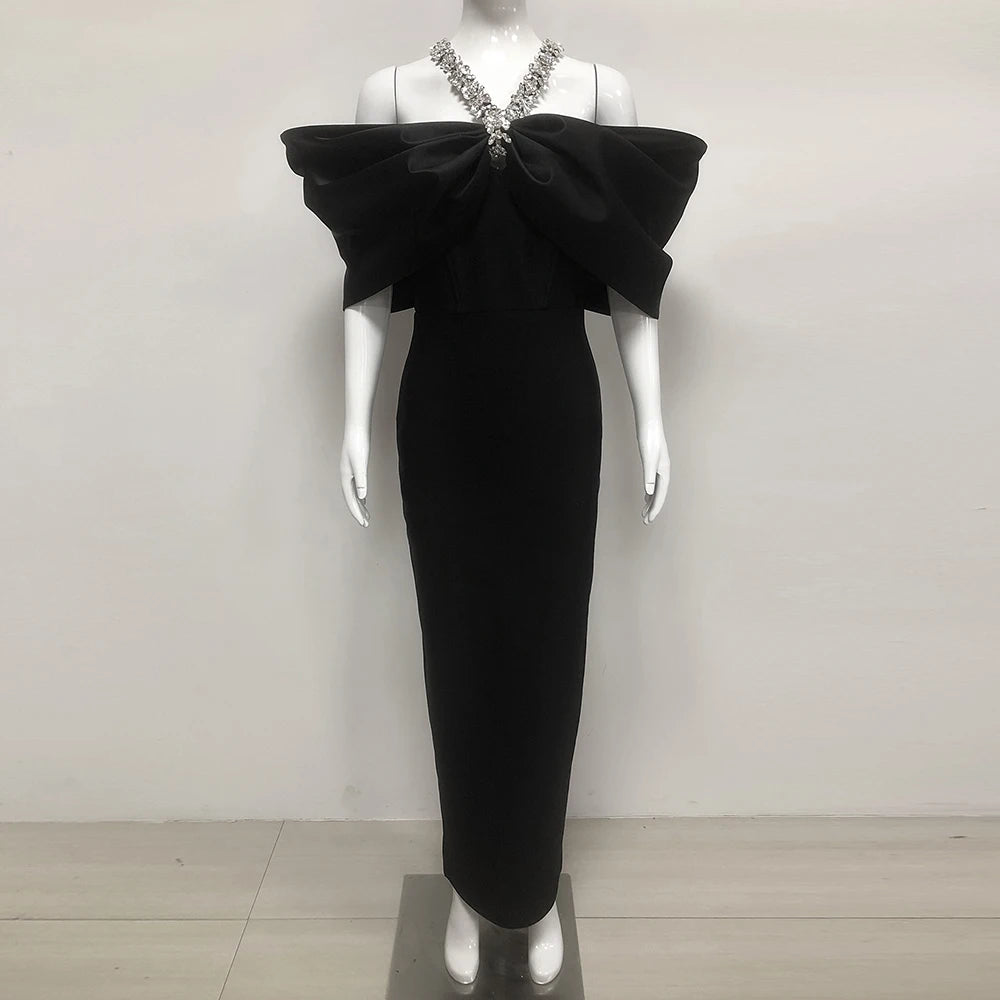 Sexy Off Shoulder Diamond Elegant Celebrity Evening Cocktail Tight Bandage Long Dress Women'S Spaghetti Strap Party Gowns