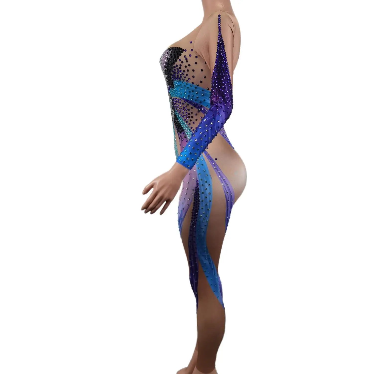 Colorful Rhinestone Butterfly Bodycon Jumpsuits Long Sleeves Women Dance Bodysuits Showgirl Stage Costumes Party Romper Hudie