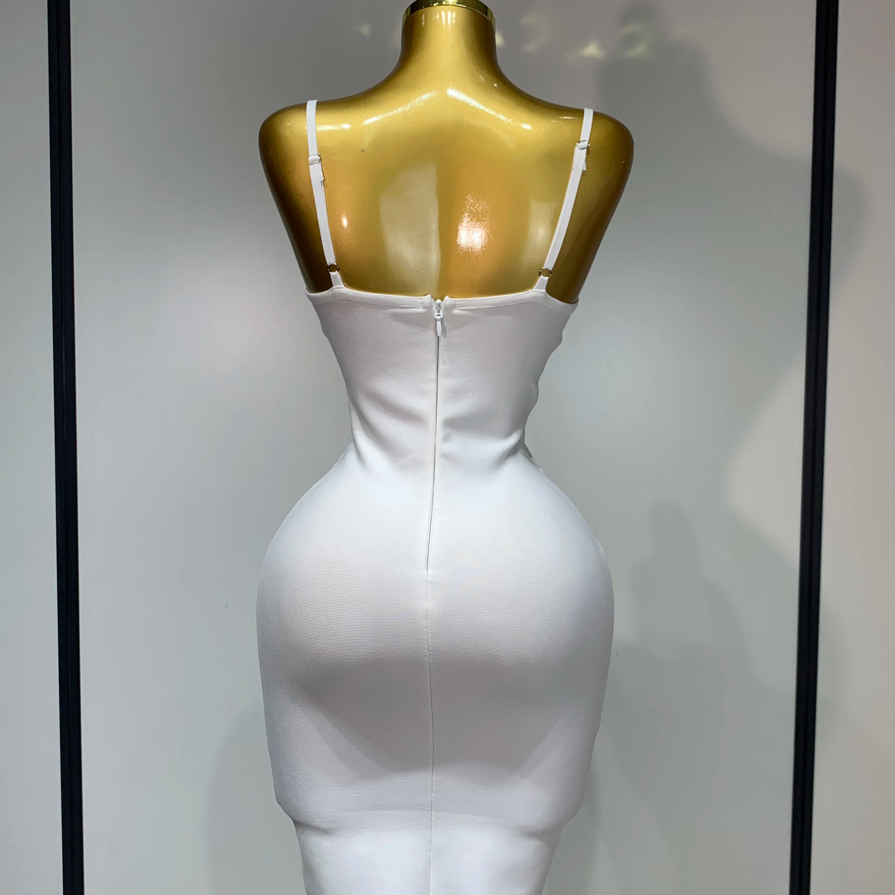 Women Sexy Spaghetti Strap V Neck Crystal Sleeveless Bandage Dress White Elegant Evening Party Cocktail  Luxury Birthday Gowns