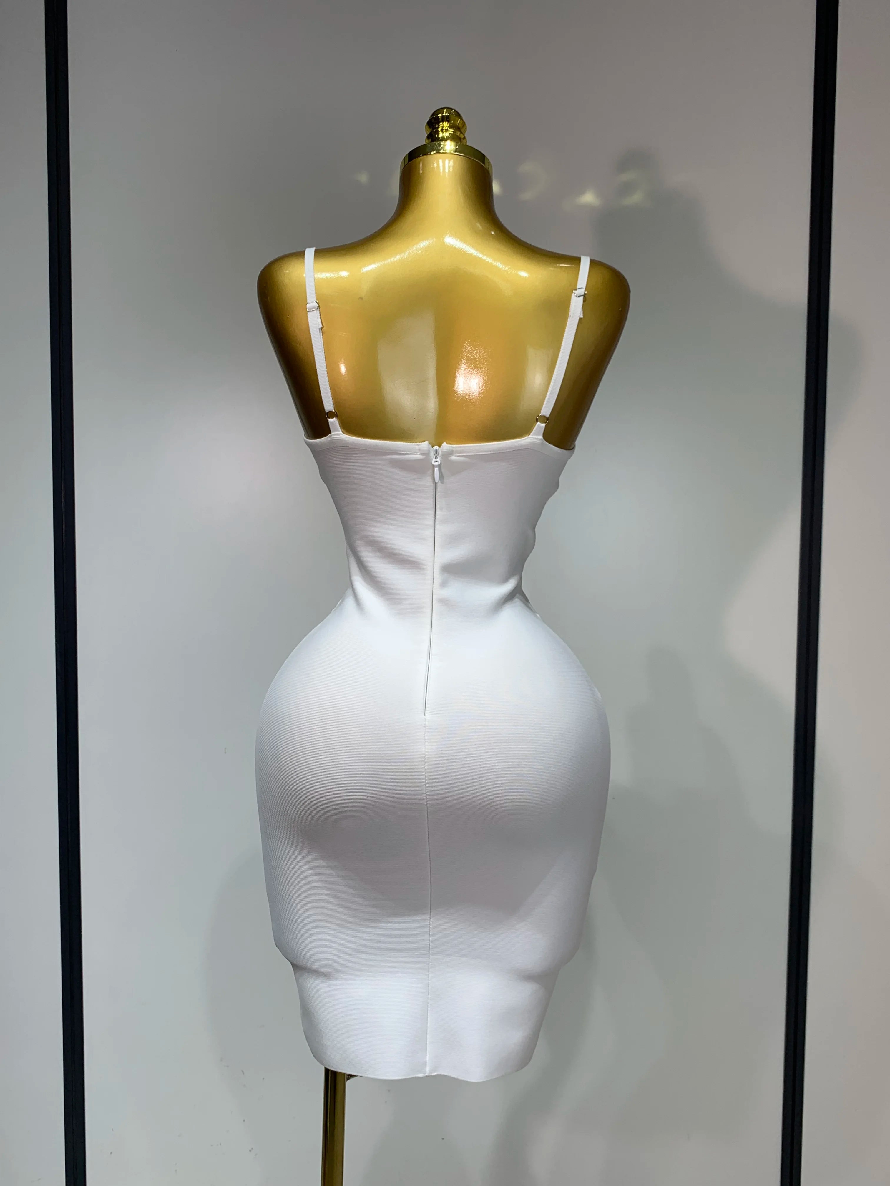 Women Sexy Spaghetti Strap V Neck Crystal Sleeveless Bandage Dress White Elegant Evening Party Cocktail  Luxury Birthday Gowns