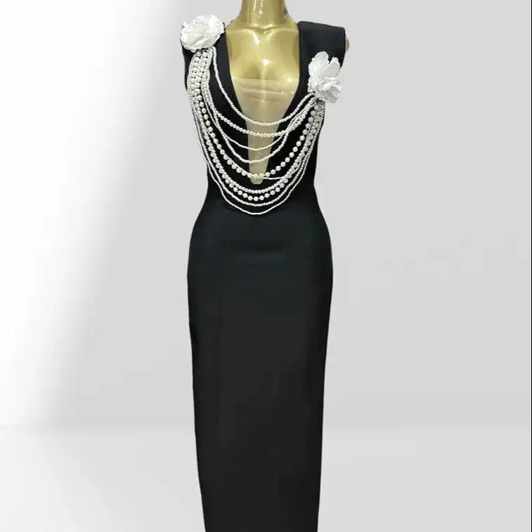 New Summer Sexy  V-Neck  Sleeveless  Package Hips Ankle Lenght Bandage Dress Graceful Woman Party Dress Cocktail Party Vestido