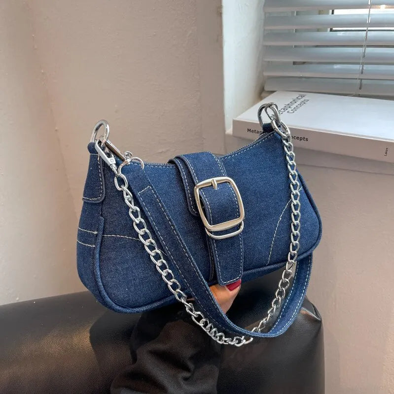 Fashionable Denim Personalized Design Exquisite Texture Shoulder Underarm Small Square Bag