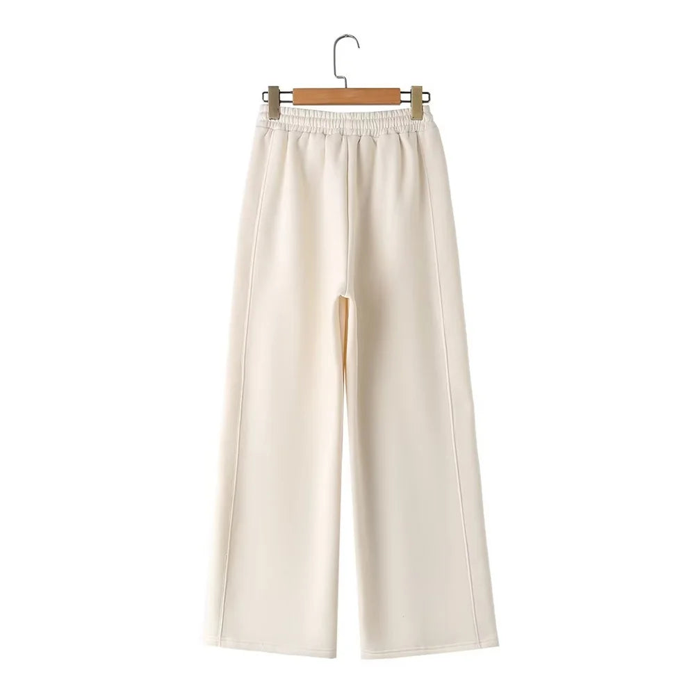 Autumn/Winter New Women's Zipper Pilot Jacket Outerwear Sweater Loose High Waist Fleece Pants Fashion Set