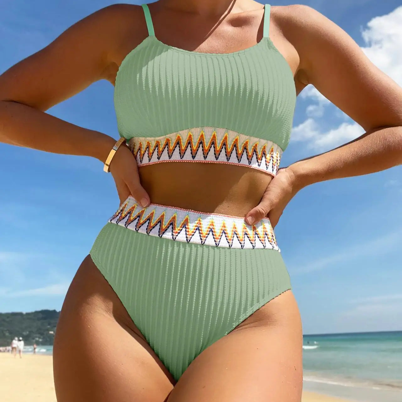 Sexy Bikinis Women Halter Brazilian Bikini Set Female Pleated Swimsuit New Triangle Swimwear Beach Wear Bathing Suit Light Green