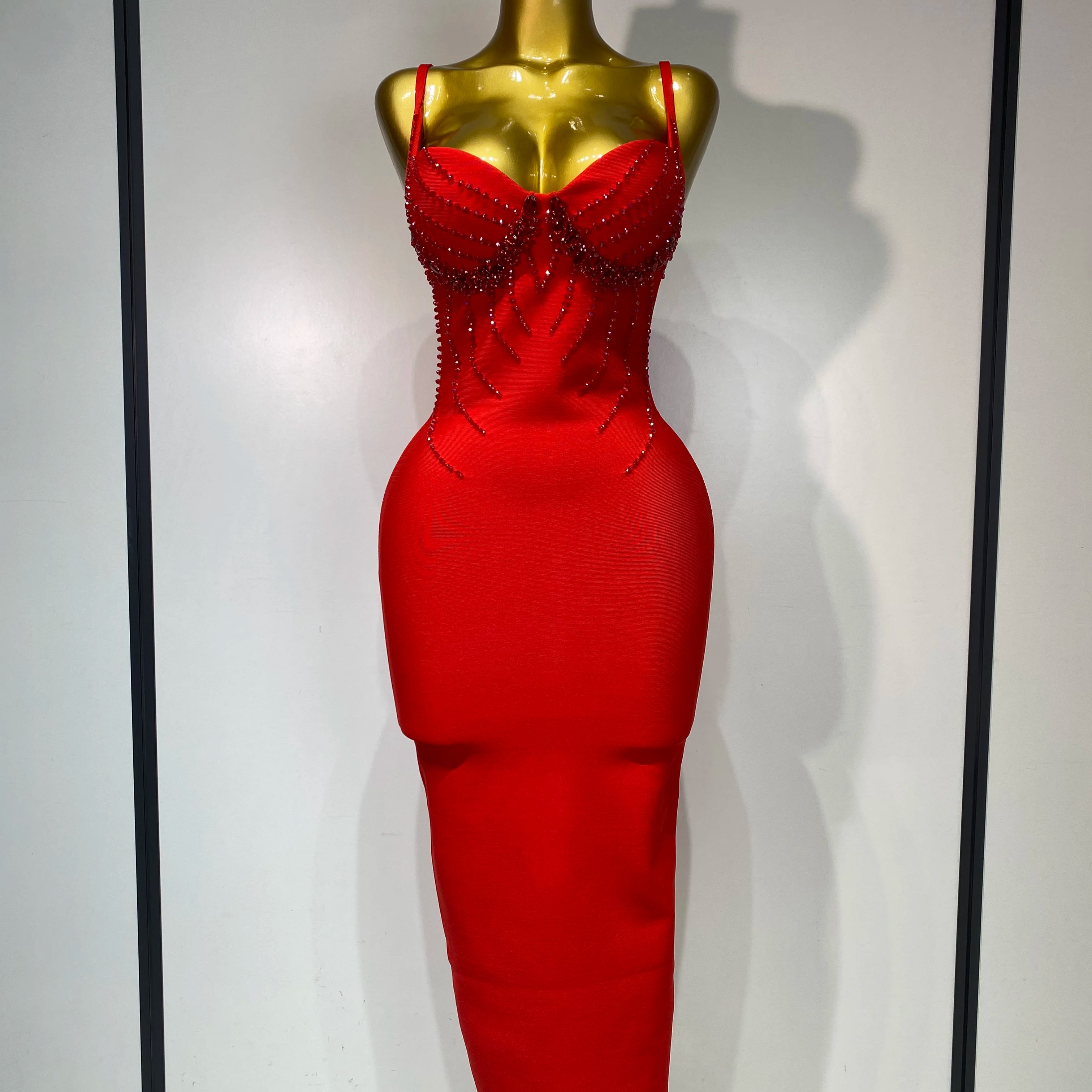 Women Sexy Backless Beading V Neck Bodycon Bandage Dress Club Party Celebrity Elegant Luxury Birthday Dresses Wedding Guest Gown
