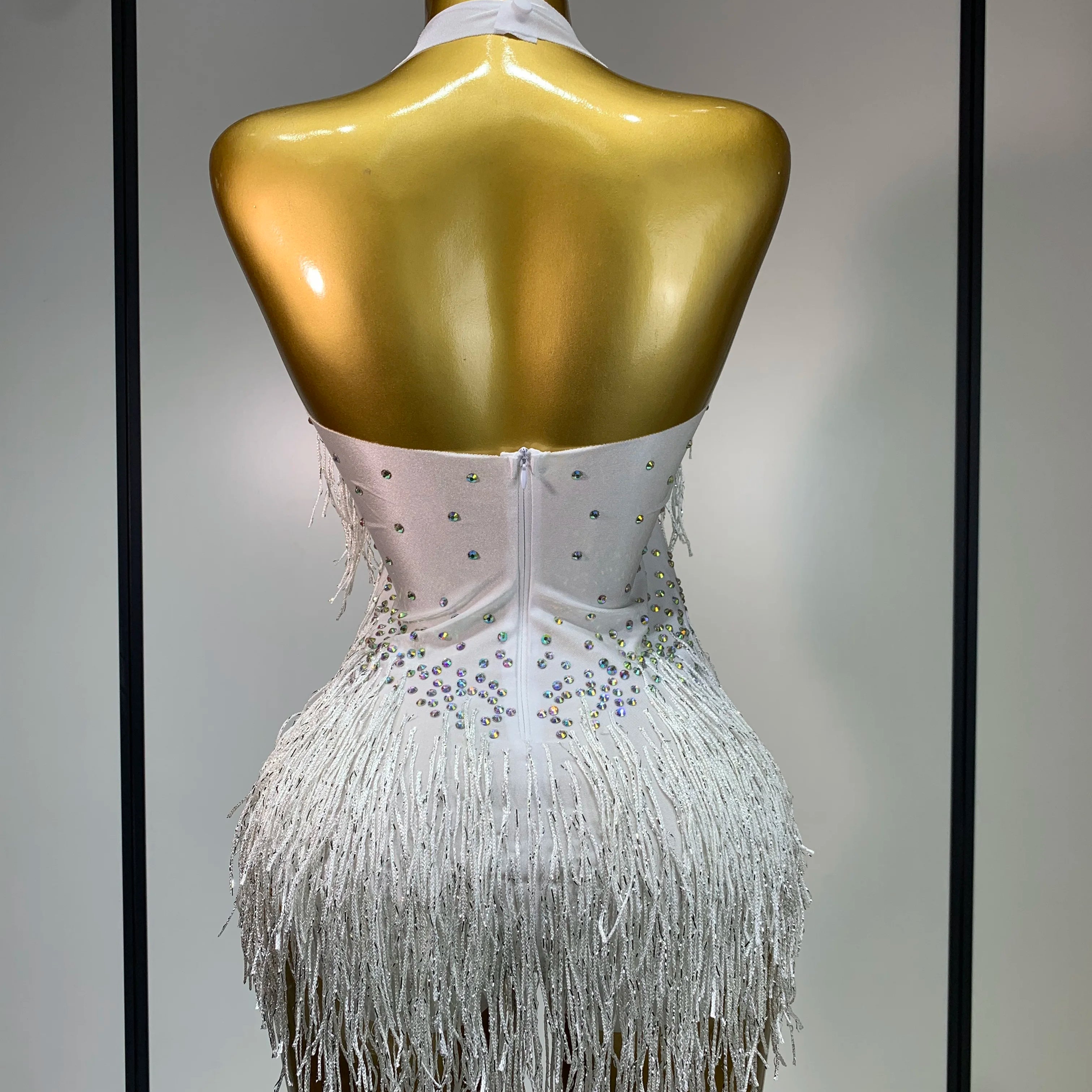 Sparkly Rhinestones Fringes Leotard Women Nightclub Evening Party Outfit Dance Costume Stage Outfit Sexy Performance Bodysuit