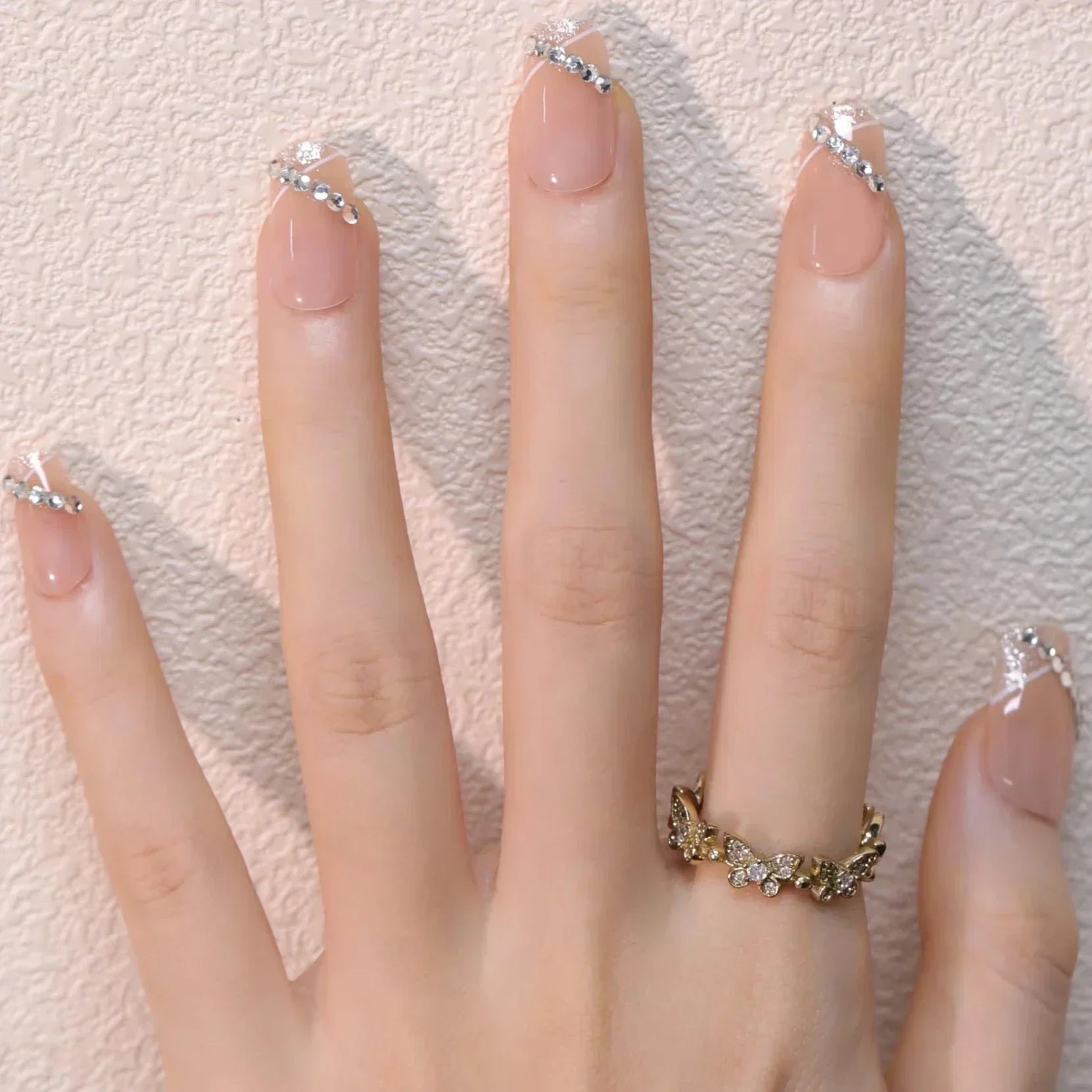 Shiny Crystal Glitter Powder Cat Eye Rhinestone Pearl Short Fake Nails Art Korean False Nails Zircon DIY Press on Nails Manicure