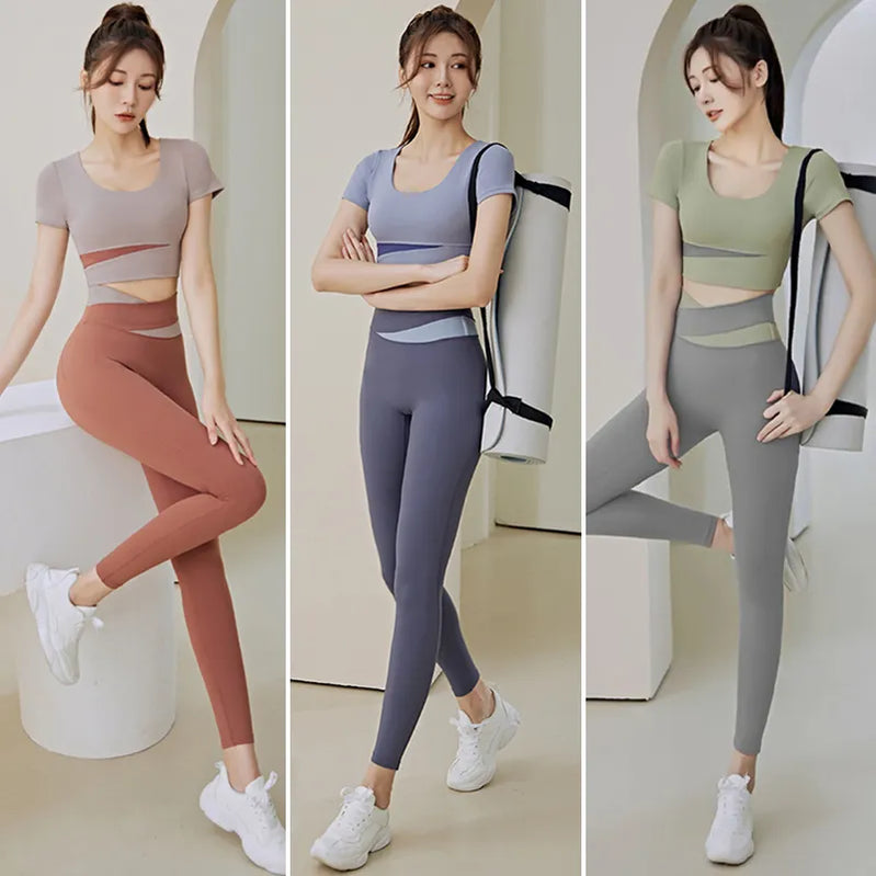 Women 2 Pcs Gym Set Sports Crop Top Bra Running Fitness Yoga Suit Sport Outfit Gymwear Lady Workout Clothes High Waist Leggings