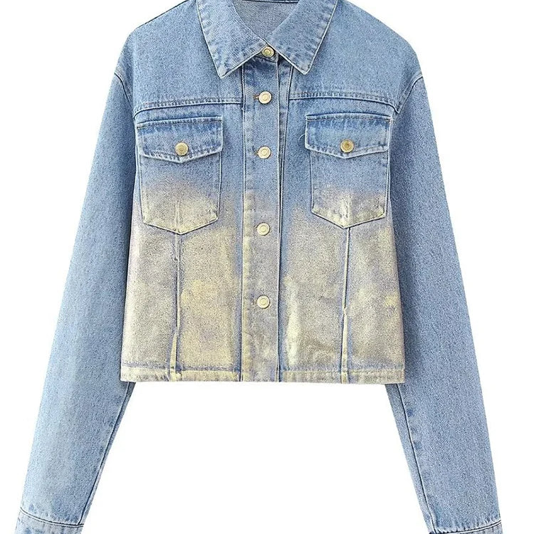 Tie Dye Fashion Denim Jackets For Women Lapel Long Sleeve Single Breasted Cropped Coat Women's Jacket Streetwear Coats Y2k Tops