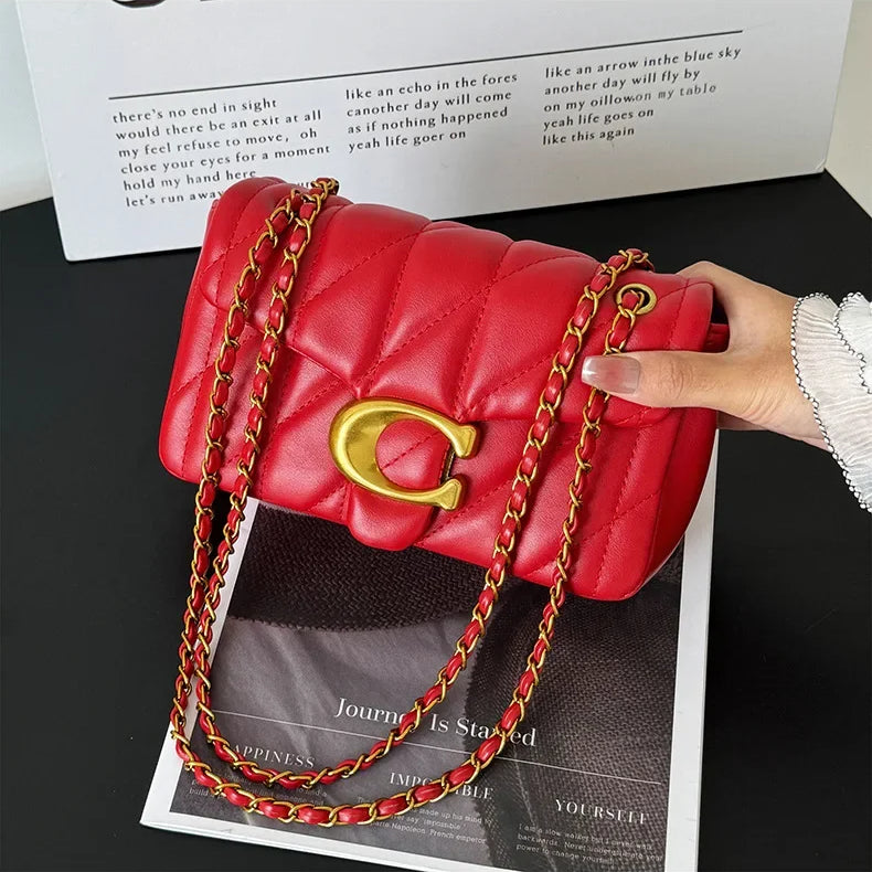 Chain Crossbody Bag New Personality Leisure All Match Diamond Check Embroidery Line Shoulder Bag Fashion Armpit Small Square Bag