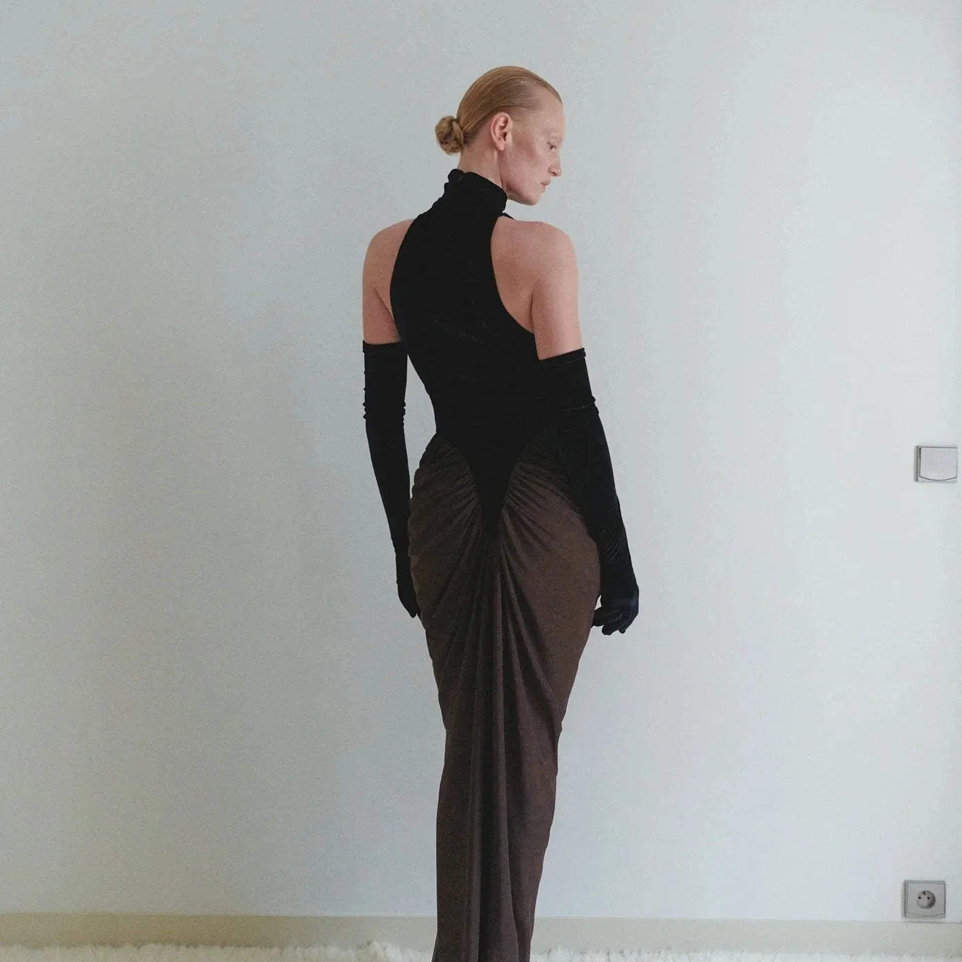 Arrival Women Sexy Velvet Off the Shoulder Mesh Long Bodycon Dress Gloves Celebrate Nightclub Party Celebrity Outfit