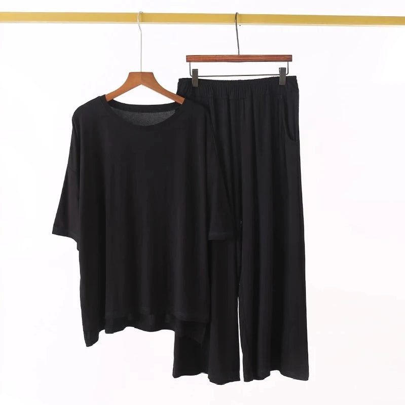 Plus Size 7XL 150K Summer Modal Pajamas Sets  Short Sleeve Top and Pants Women Soft Sleepwear Suit Home Women Female Sleepwear