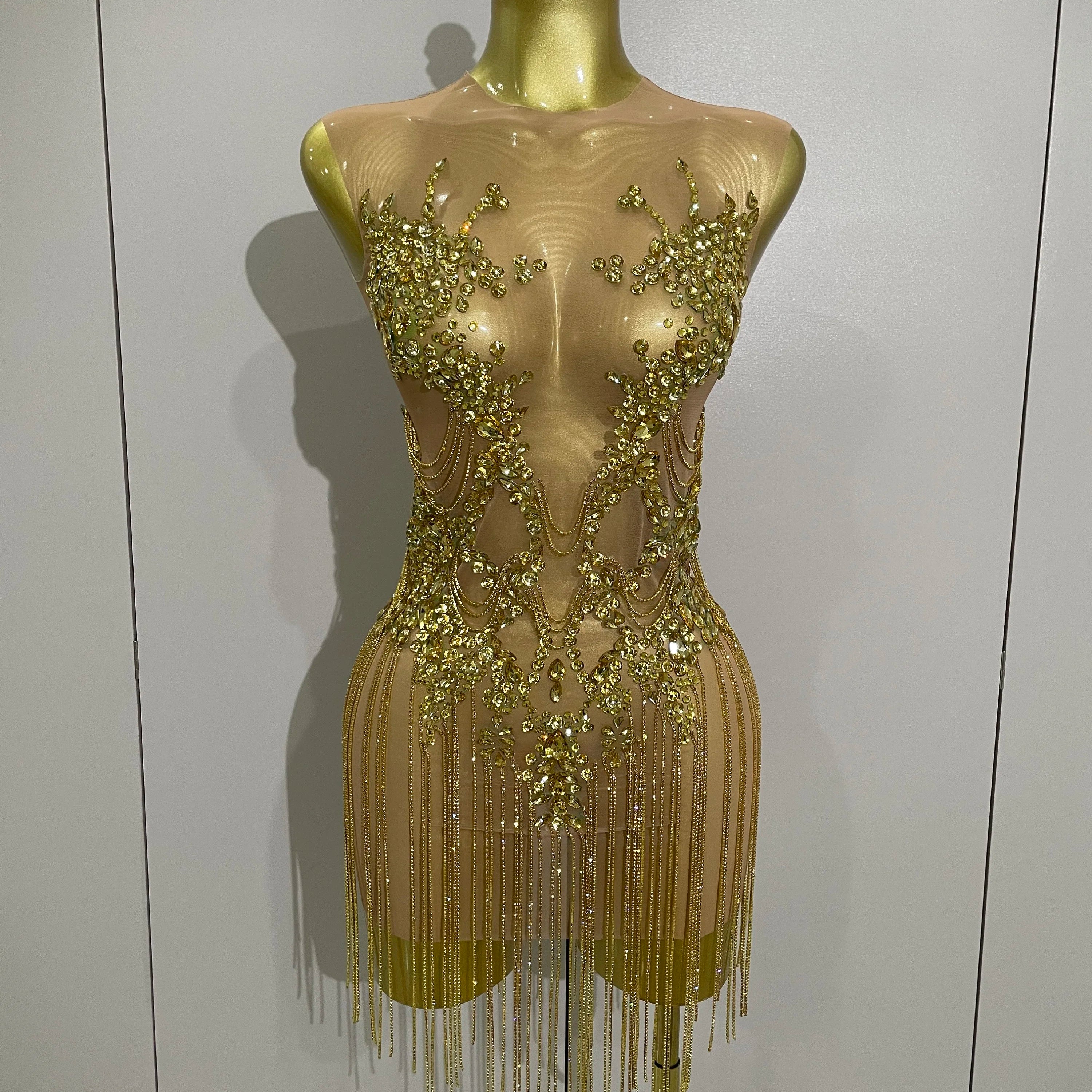 Luxury Sparkly Rhinestones Chain Sleeveless Mini Dress 2025 Women Sexy Performance Dance Nightclub Outfit Birthday Party Dress