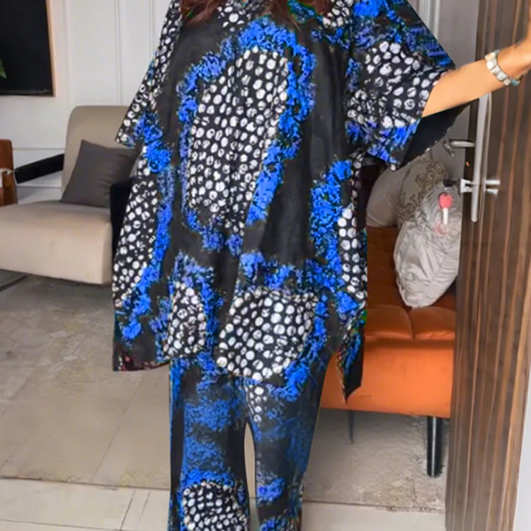 Plus Size 5XL VONDA Women Vintage Pant Sets Print Long Top and Wide Leg Pants Casual Loose 2pcs Two-piece Summer Bohemian Outfit