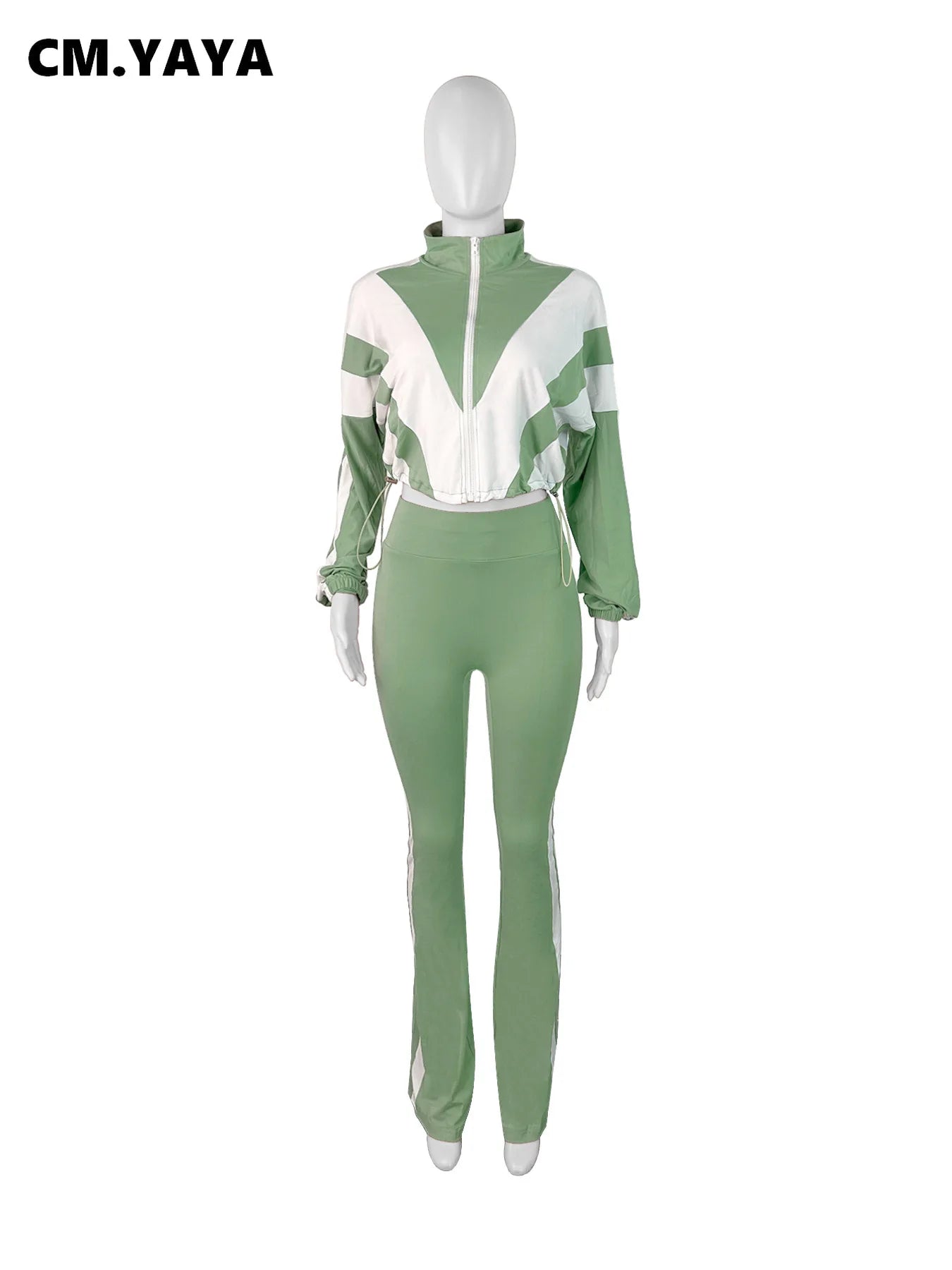 CM.YAYA Active Patchwork Women's Set Zipper Sweatshirt Jacket and Long Pants Suit 2025 Sporty Two 2 Piece Sets Outfit Tracksuit