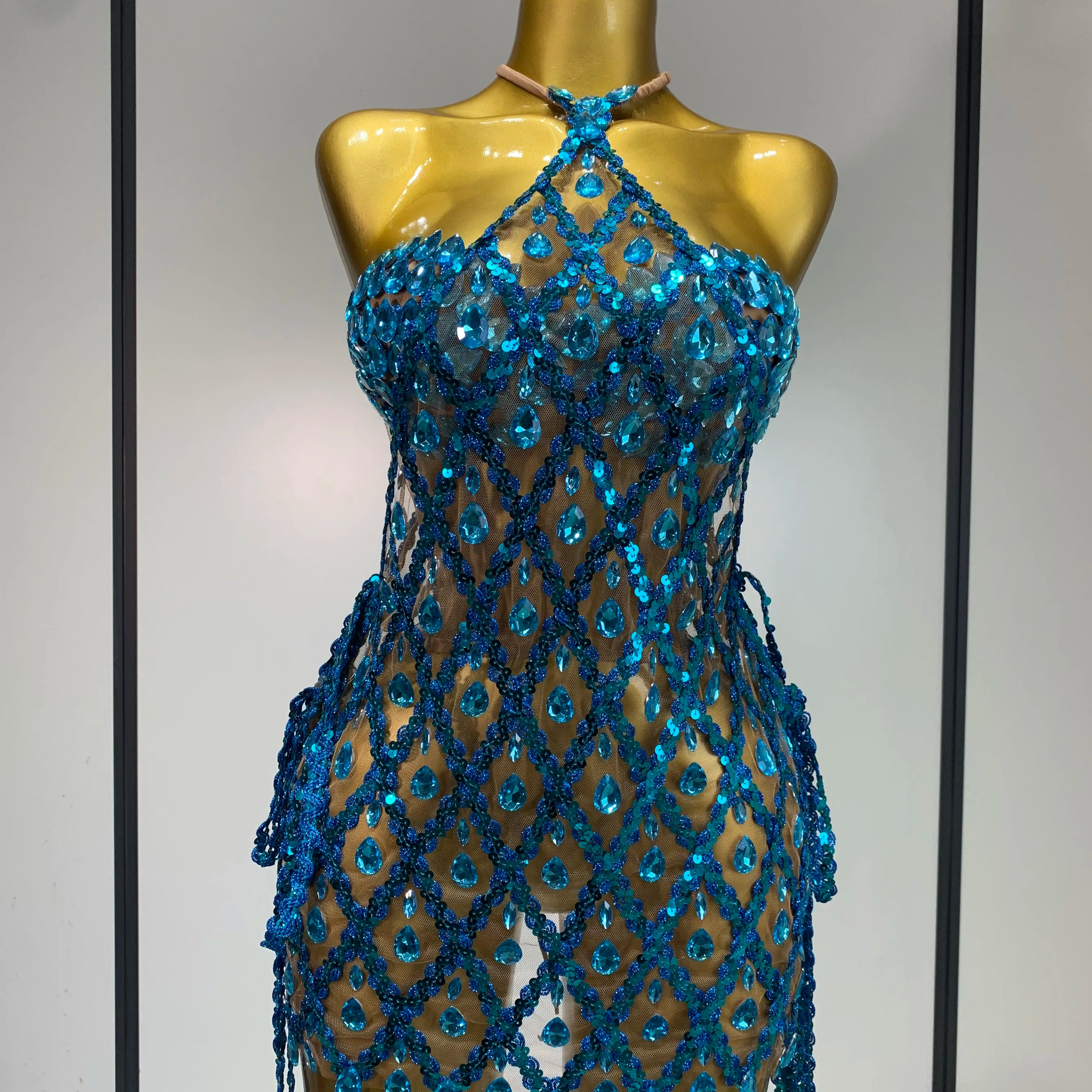 Sparkly Sequin Diamond Mesh Transparent Two Piece Set Women 2025 Sexy Evening Party Celebrate Birthday Photo Shoot Wear