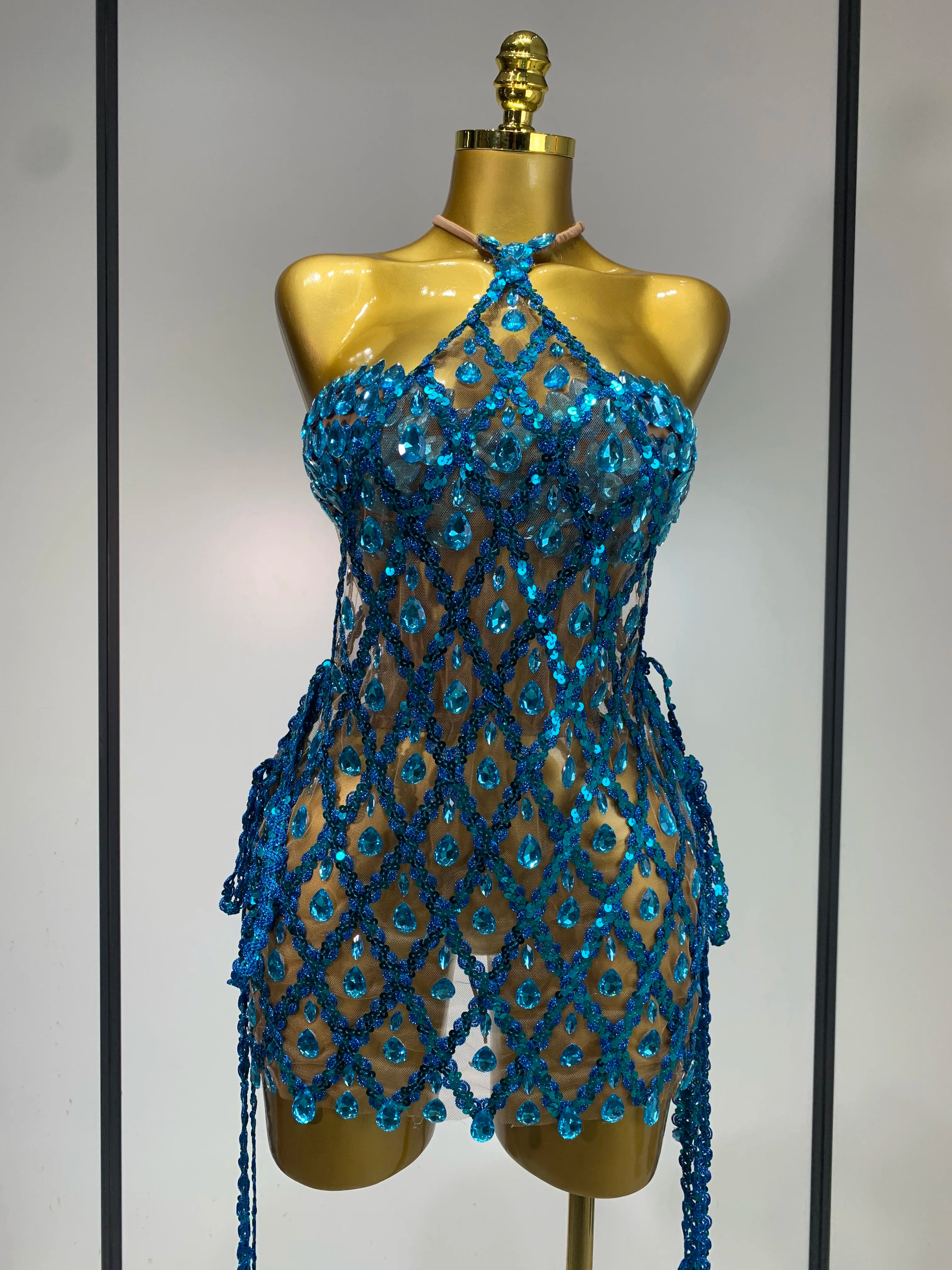 Sparkly Sequin Diamond Mesh Transparent Two Piece Set Women 2025 Sexy Evening Party Celebrate Birthday Photo Shoot Wear