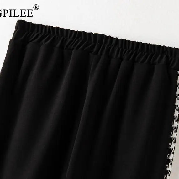 Two Piece Sets Womens Outifits 2024 New Houndstooth Cardigan Jacket Wide Leg Pants Autumn Winter Elegant Women's Sets 4XL