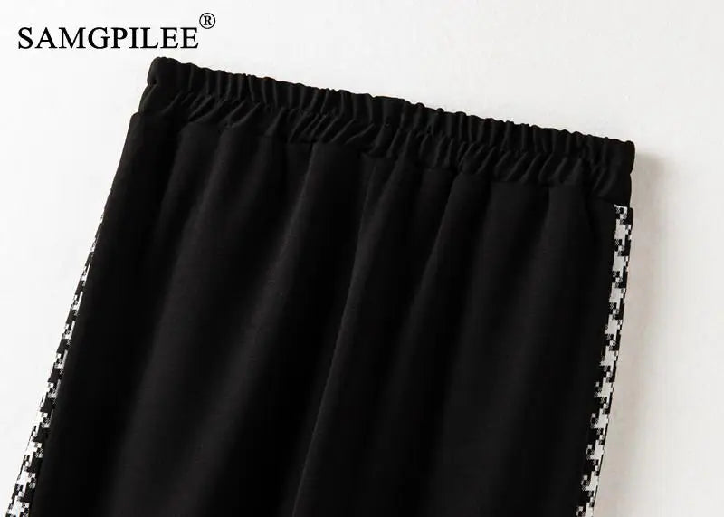 Two Piece Sets Womens Outifits 2024 New Houndstooth Cardigan Jacket Wide Leg Pants Autumn Winter Elegant Women's Sets 4XL