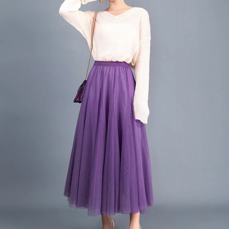 Jielur Skirts Womens Autumn 3 Layers Princess Tulle Mesh Pleated Skirt Saia Female Jupe Summer Tutu Skirts Faldas Mujer Moda dark purple One Size