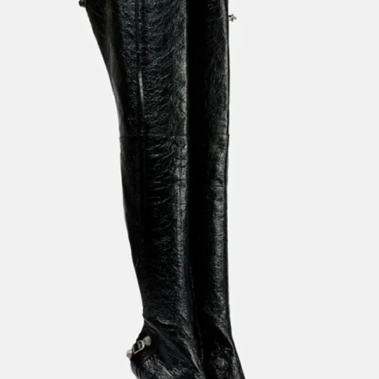 Paris Station Fashion Women's Boots Denim Pointed High Heel Boots Sexy Rivet Boots Show Party Over Knee 46 Large Boots Black long style