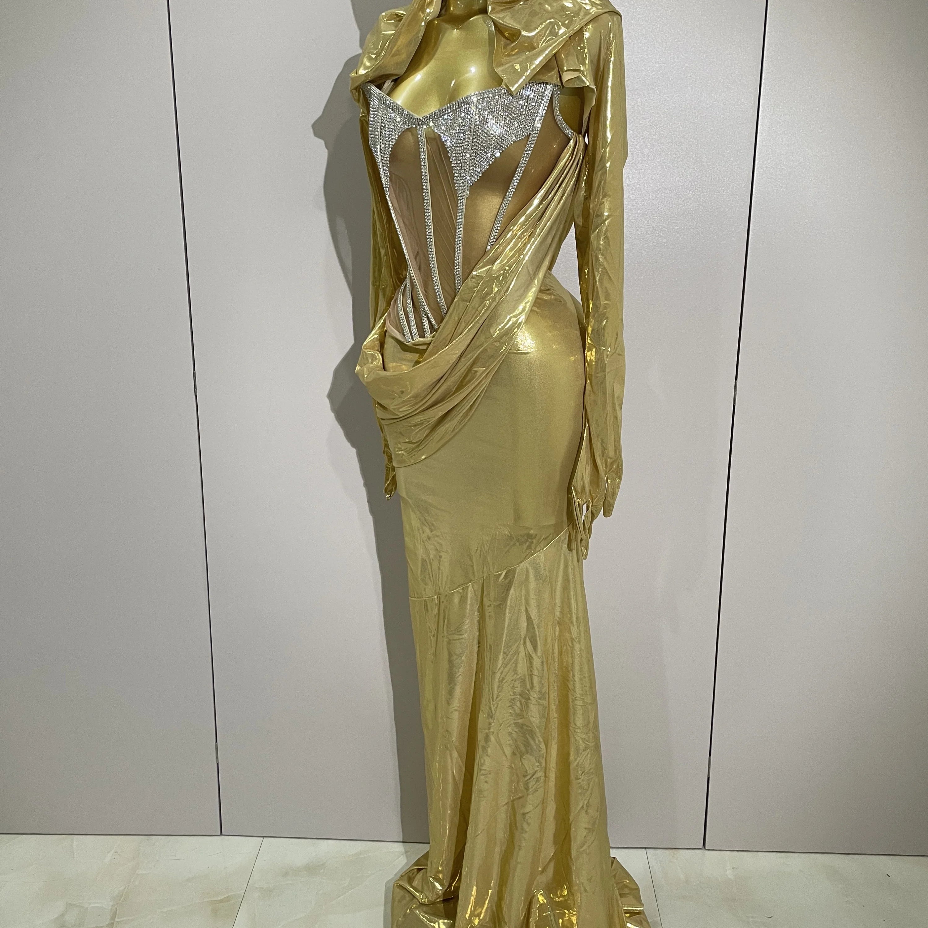 Sexy Sparkly Diamond Long Dress Two Pieces Sets Women Nightclub Party Celebrate Dance Singer Performance Costume Stage Outfit