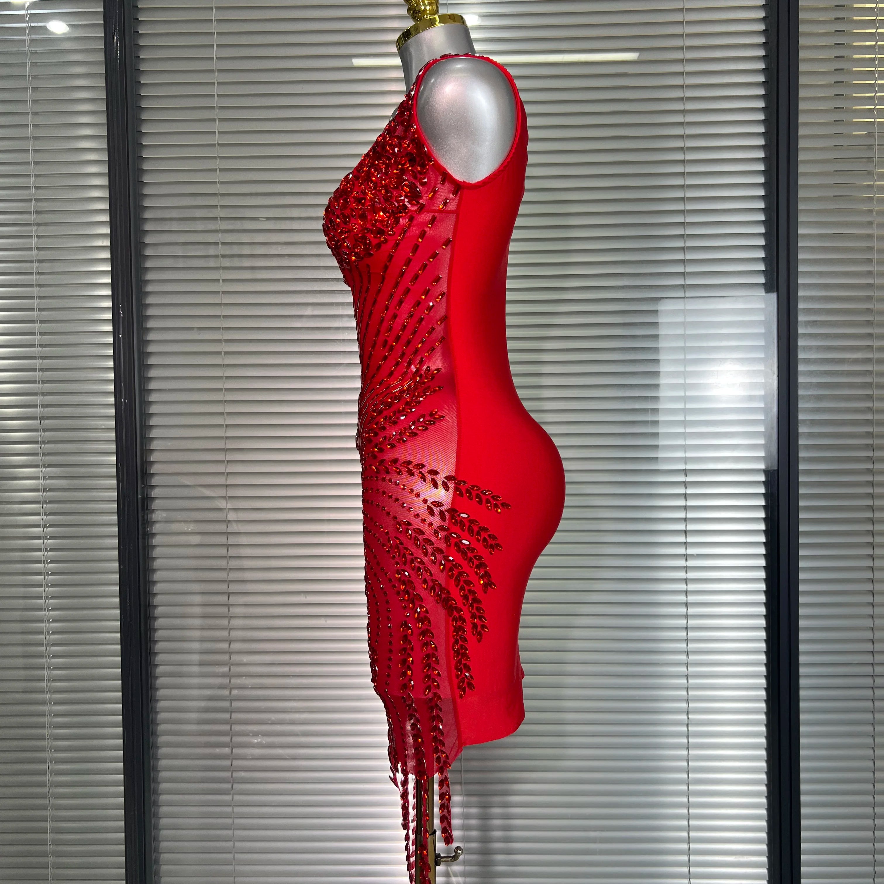 Celebrity New Women Sexy Mesh V Neck Stage Performance Costume Crystal Dancer Singer Night Club Mini Party Dress