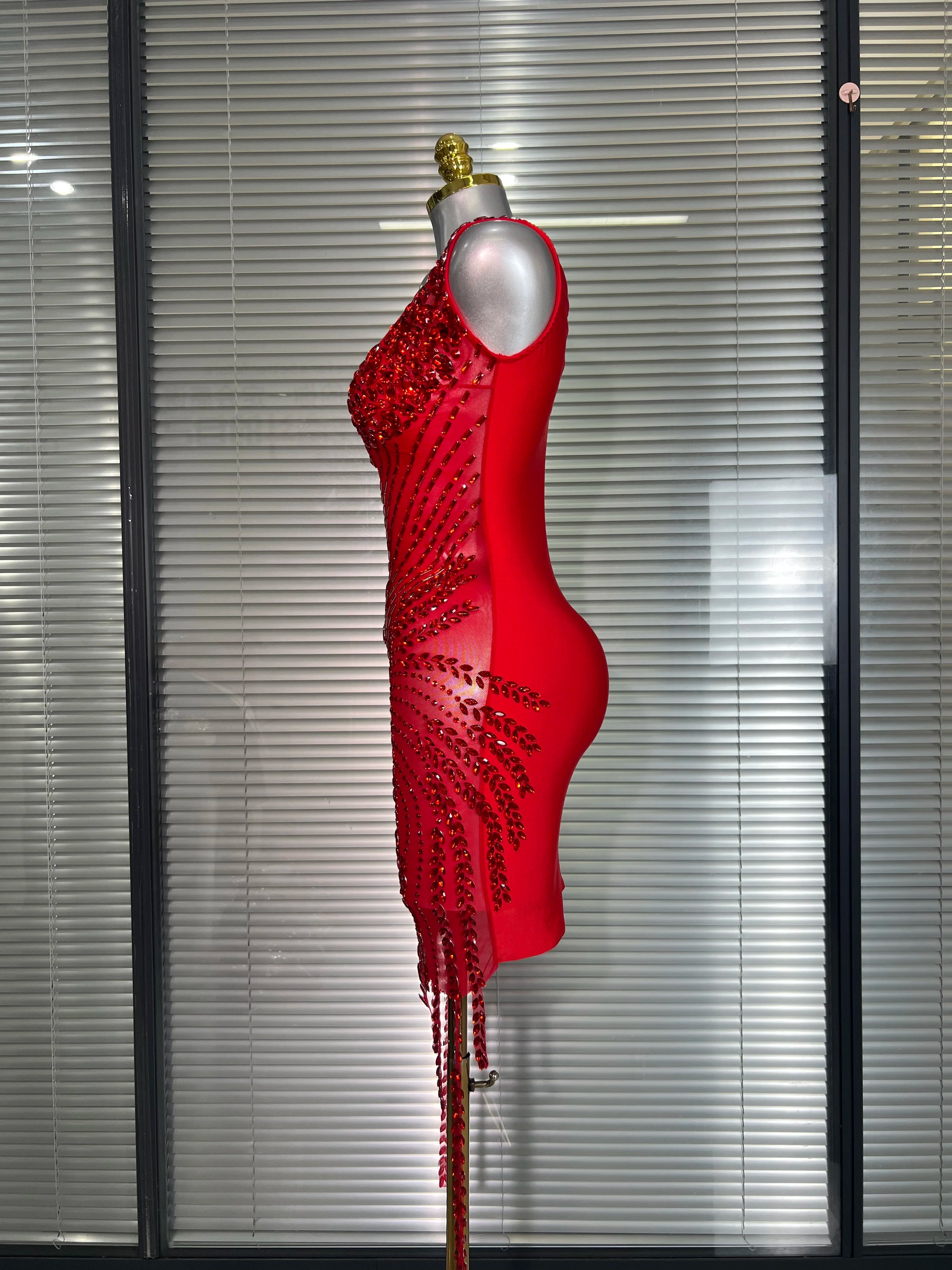 Celebrity New Women Sexy Mesh V Neck Stage Performance Costume Crystal Dancer Singer Night Club Mini Party Dress
