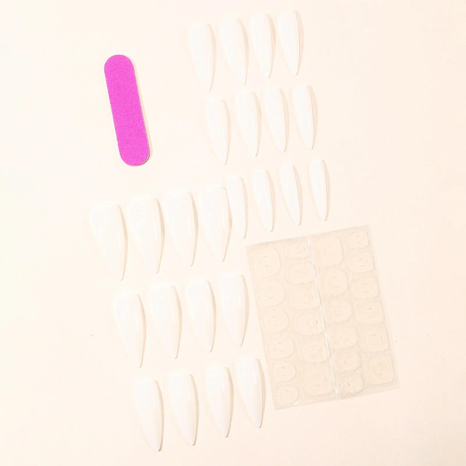 Milk White Long Stiletto Fake Nails 24Pcs Full Cover Stick-on False Nails Minimalist Charm Manicure Acrylic Press On Nails